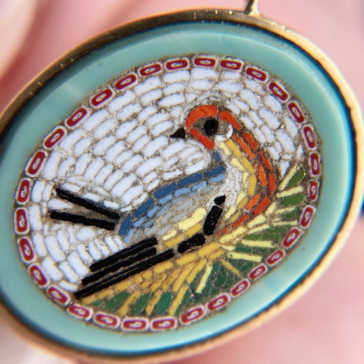 Antique Micromosaic Bird Earrings of 14k Gold - Trademark Antiques