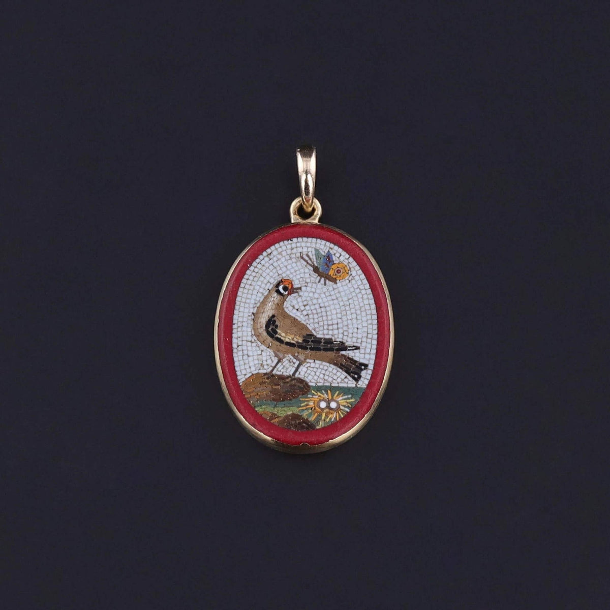 Antique Micromosaic Bird Pendant of 14k Gold - Trademark Antiques