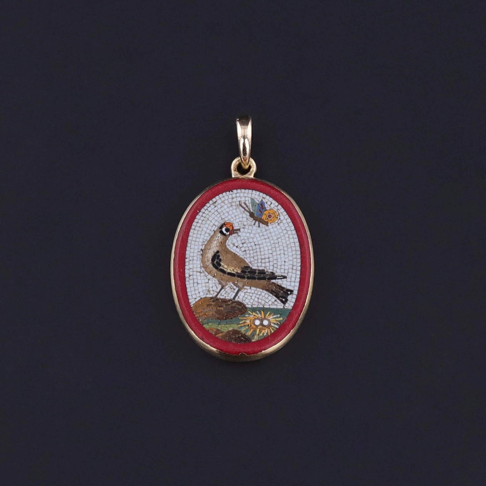 Antique Micromosaic Bird Pendant of 14k Gold - Trademark Antiques