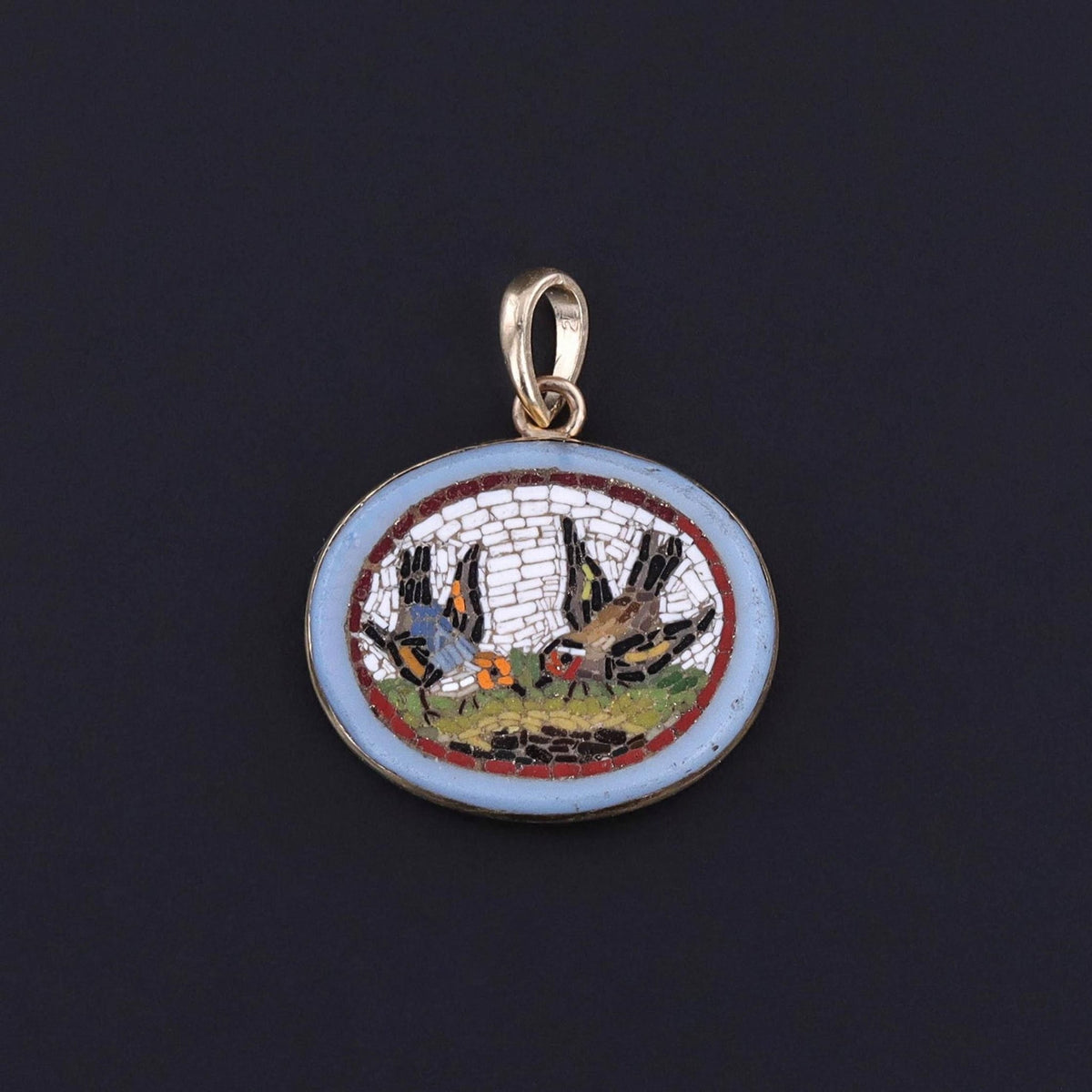 Antique Micromosaic Bird Pendant of 14k Gold - Trademark Antiques