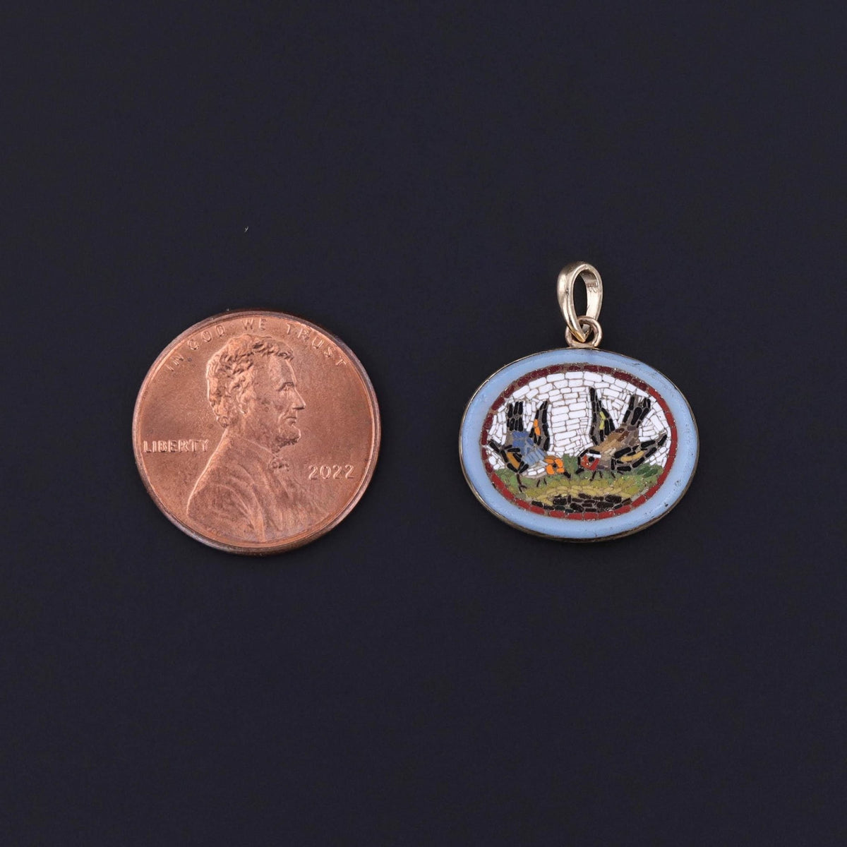 Antique Micromosaic Bird Pendant of 14k Gold - Trademark Antiques