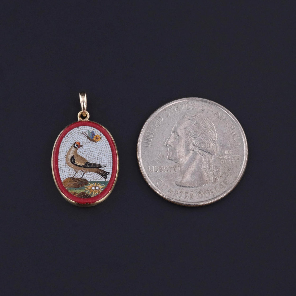 Antique Micromosaic Bird Pendant of 14k Gold - Trademark Antiques