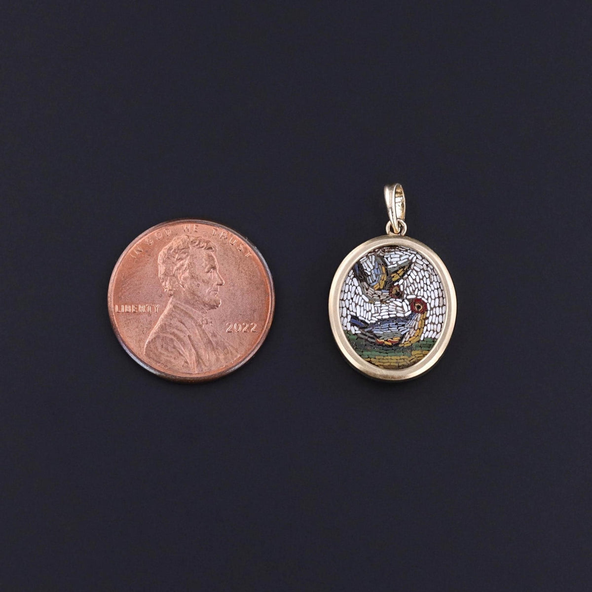 Antique Micromosaic Bird Pendant of 14k Gold - Trademark Antiques