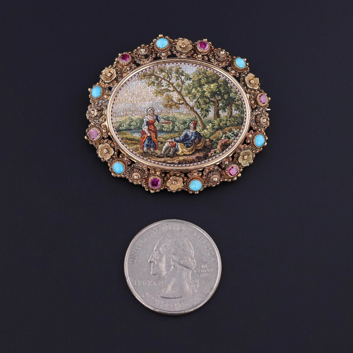 Antique Micromosaic Brooch of 18k Gold - Trademark Antiques