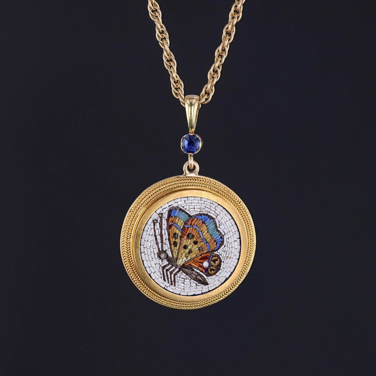 Antique Micromosaic Butterfly Necklace of 18k Gold - Trademark Antiques