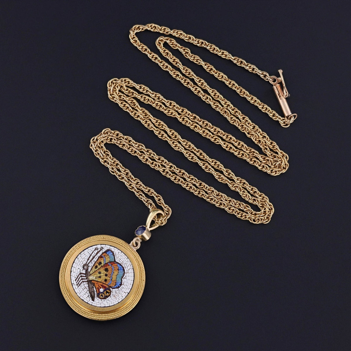 Antique Micromosaic Butterfly Necklace of 18k Gold - Trademark Antiques