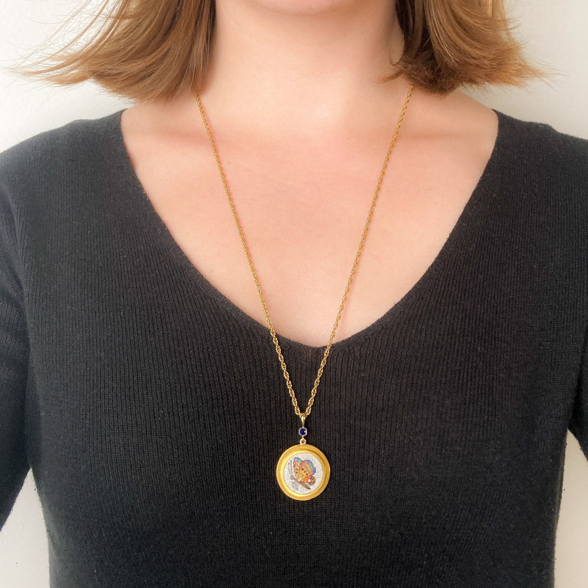 Antique Micromosaic Butterfly Necklace of 18k Gold - Trademark Antiques