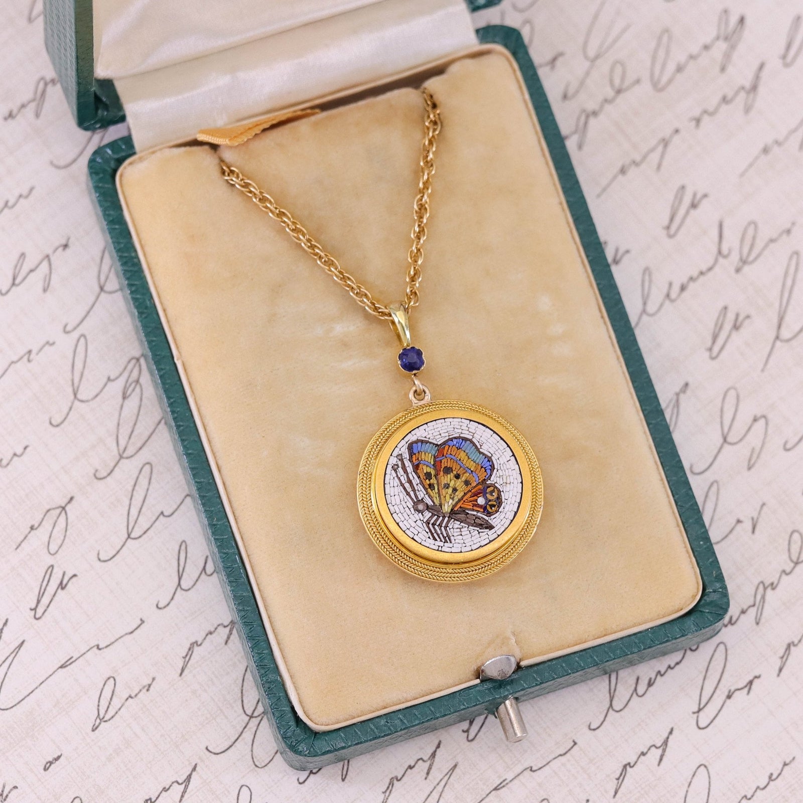 Antique Micromosaic Butterfly Necklace of 18k Gold - Trademark Antiques