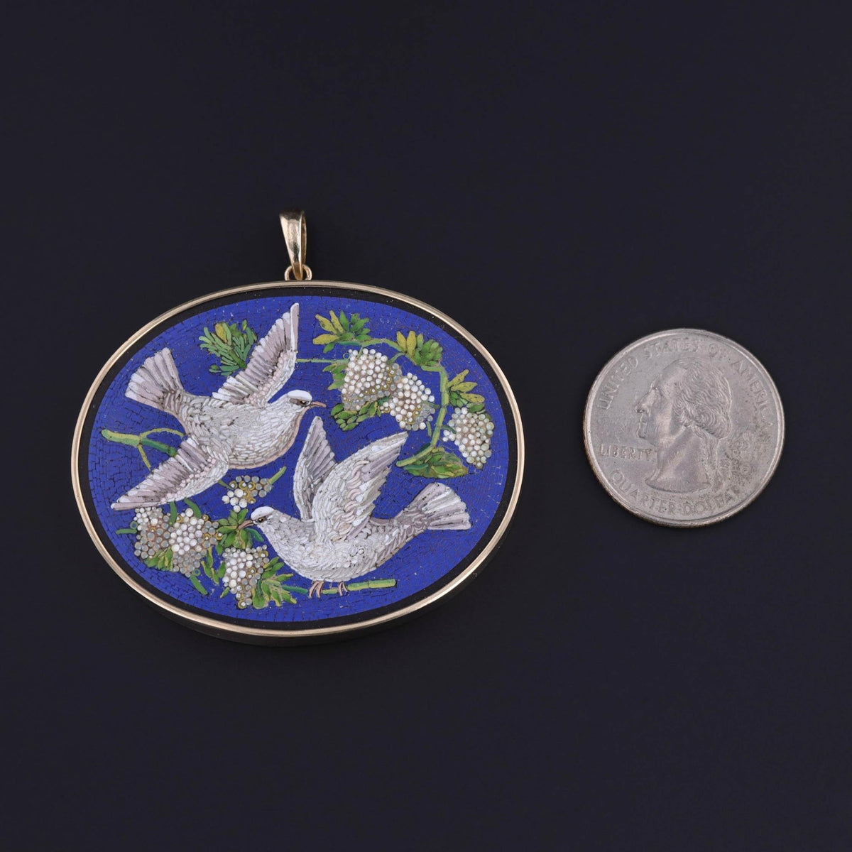 Antique Micromosaic Dove Pendant of 14k Gold - Trademark Antiques