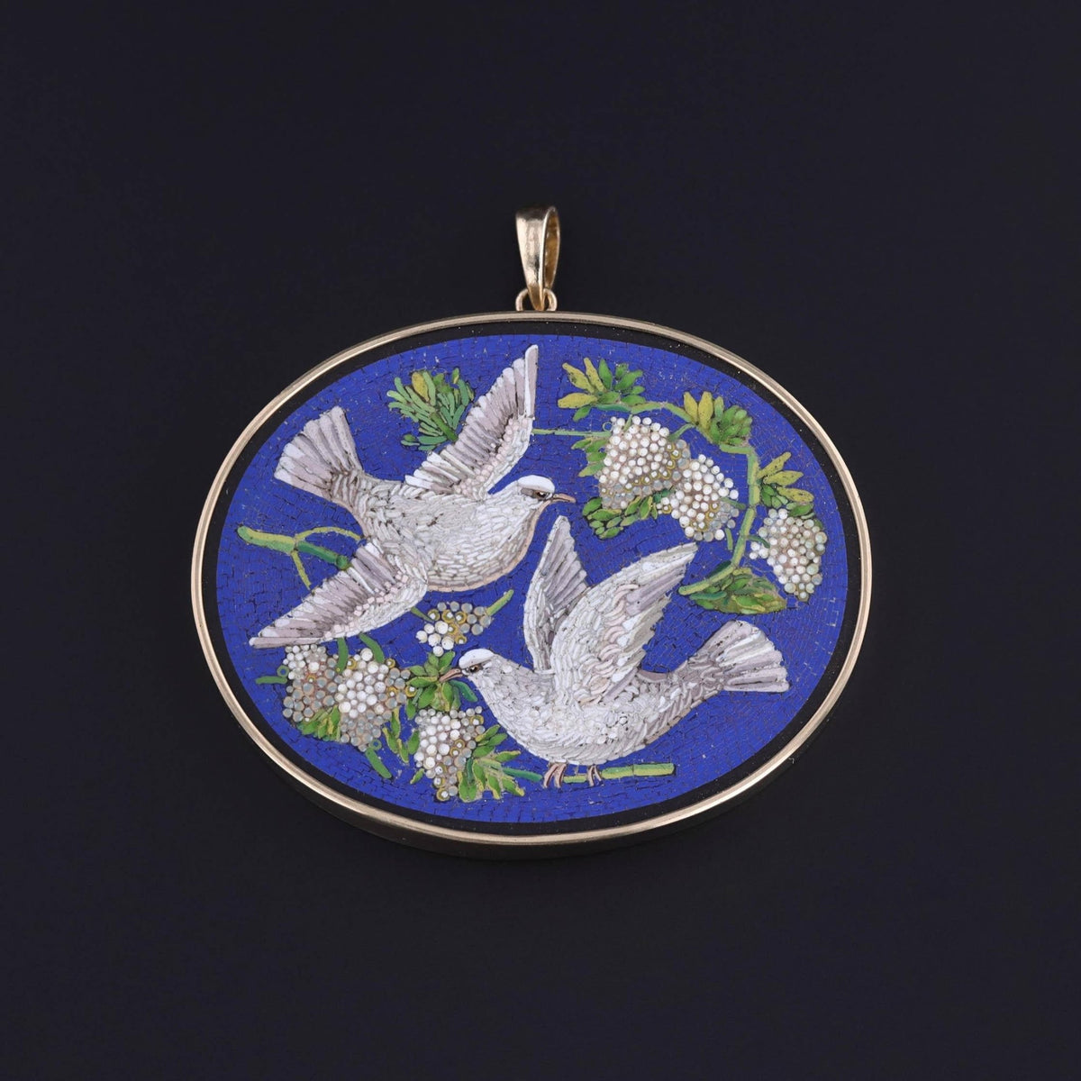 Antique Micromosaic Dove Pendant of 14k Gold - Trademark Antiques
