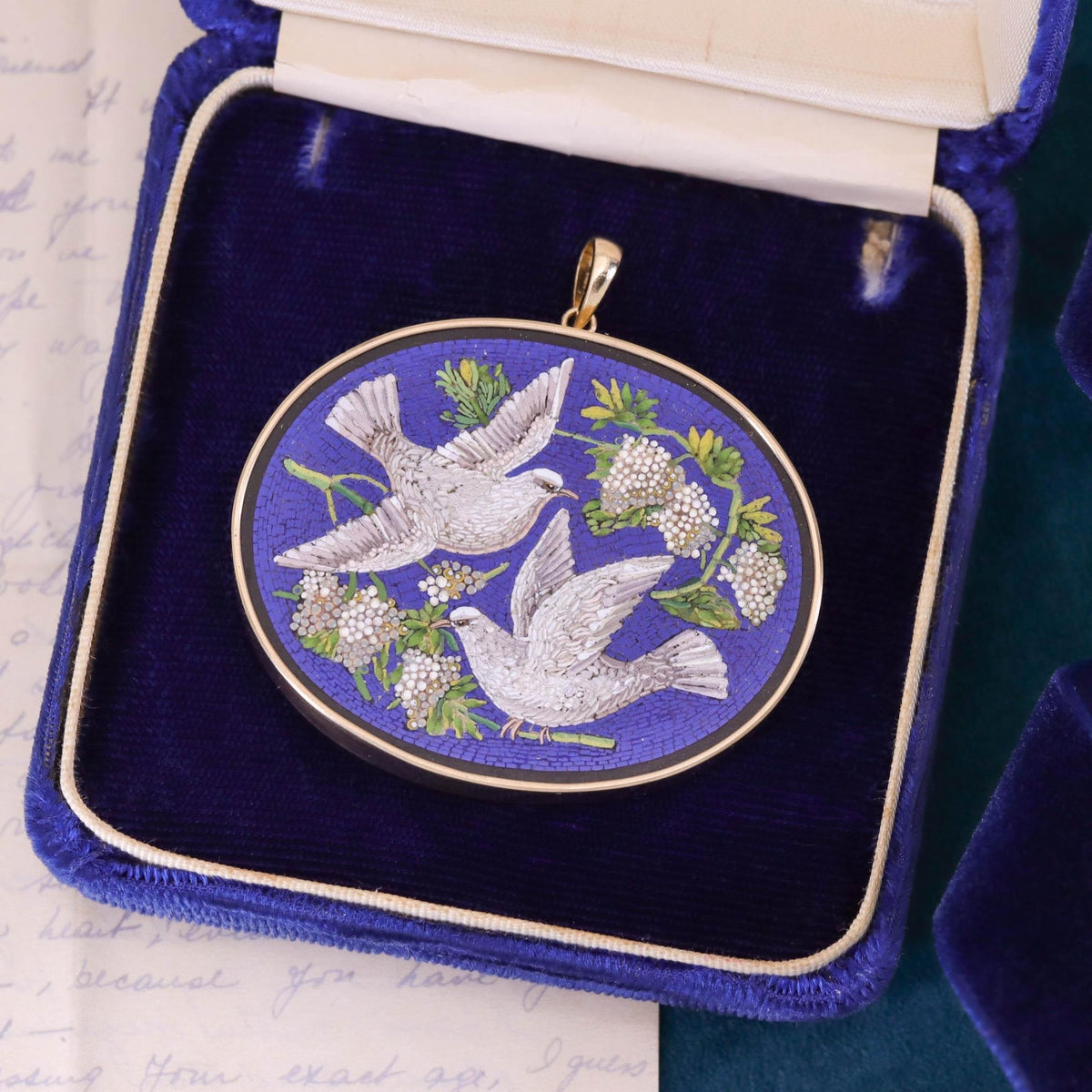 Antique Micromosaic Dove Pendant of 14k Gold - Trademark Antiques
