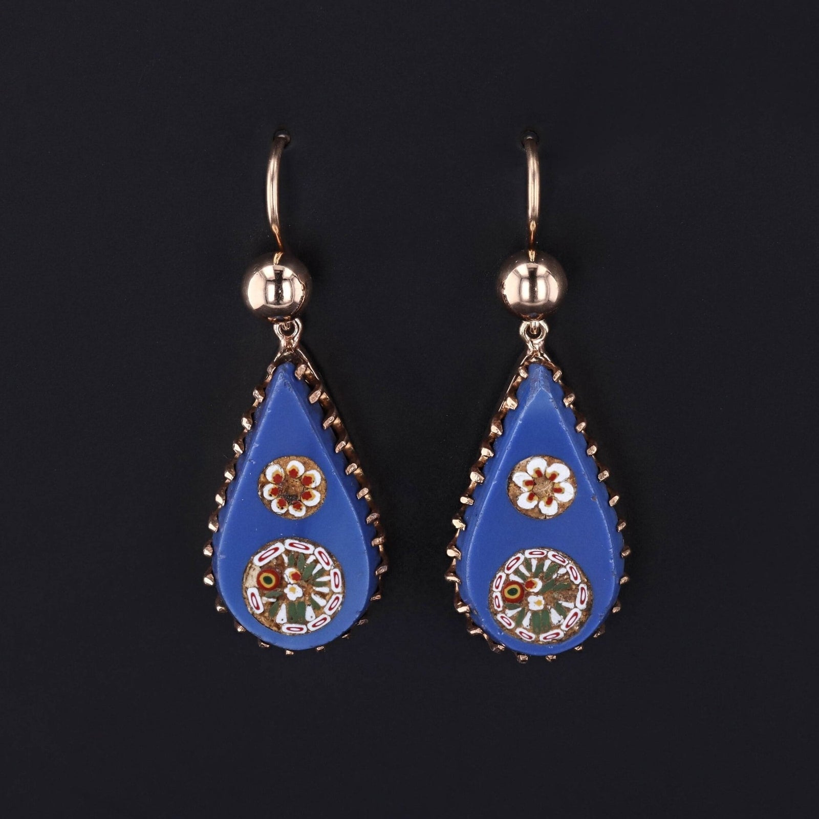 Antique Micromosaic Earrings 14k Gold Earrings - Trademark Antiques