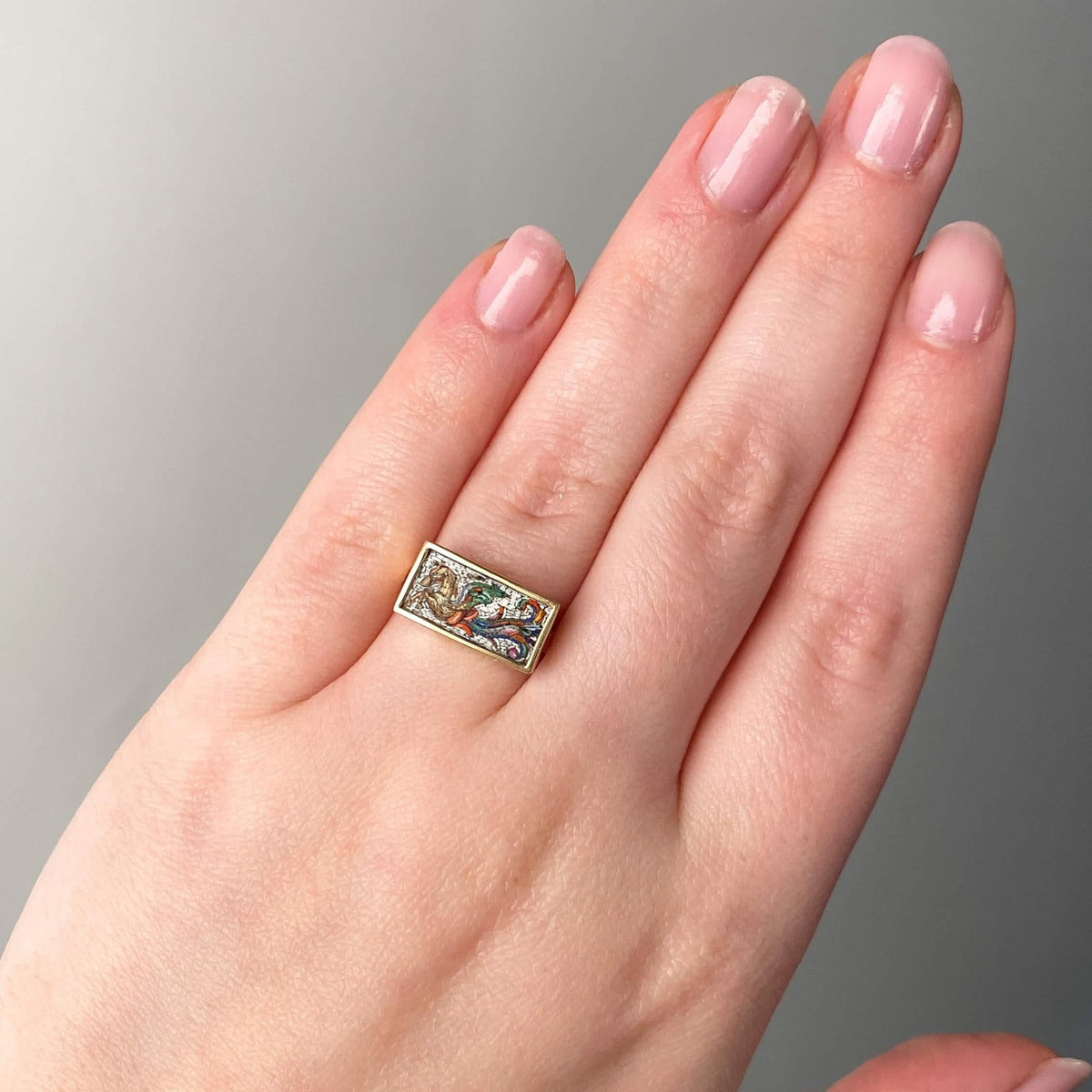 Antique Micromosaic Pegasus Ring of 14k Gold - Trademark Antiques