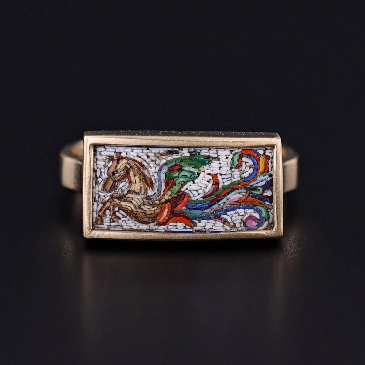 Antique Micromosaic Pegasus Ring of 14k Gold - Trademark Antiques