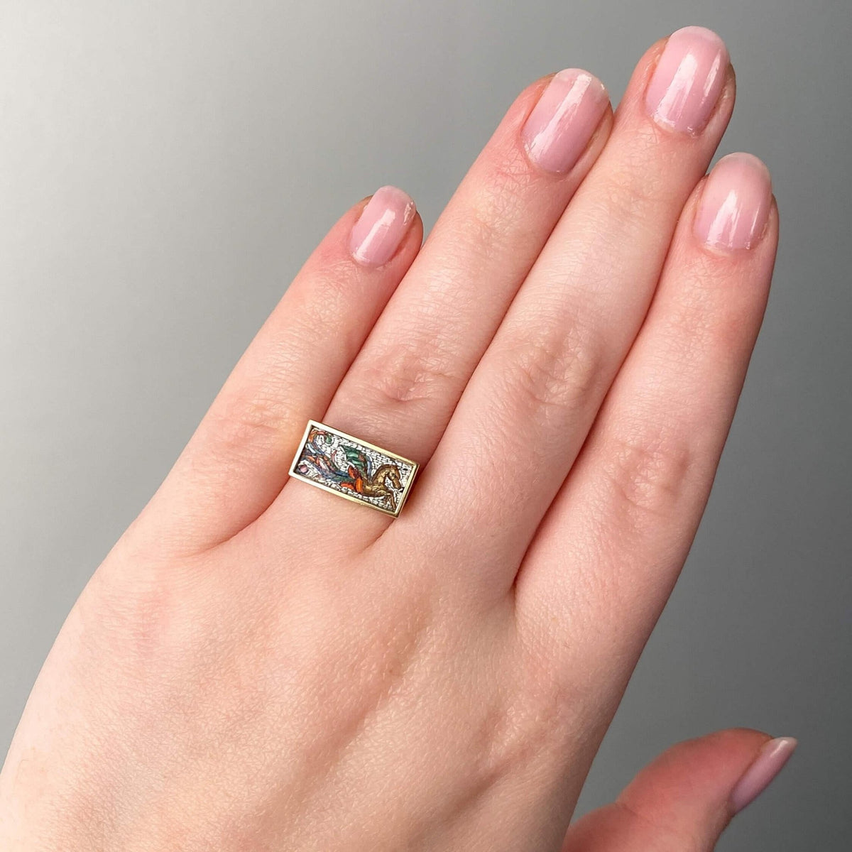 Antique Micromosaic Pegasus Ring of 14k Gold - Trademark Antiques