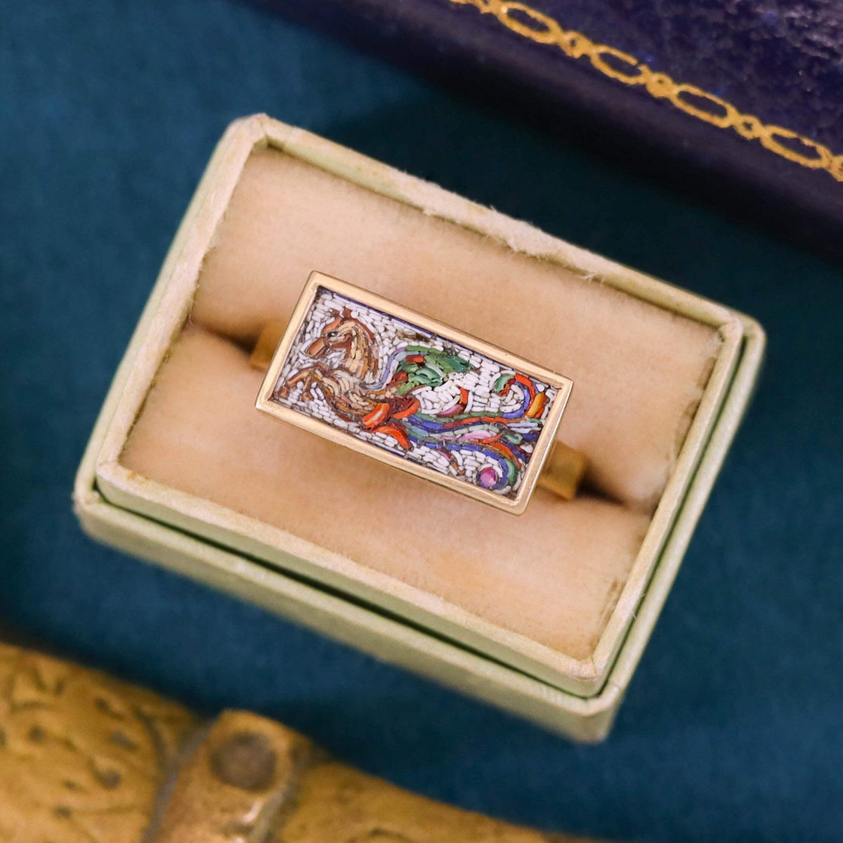 Antique Micromosaic Pegasus Ring of 14k Gold - Trademark Antiques