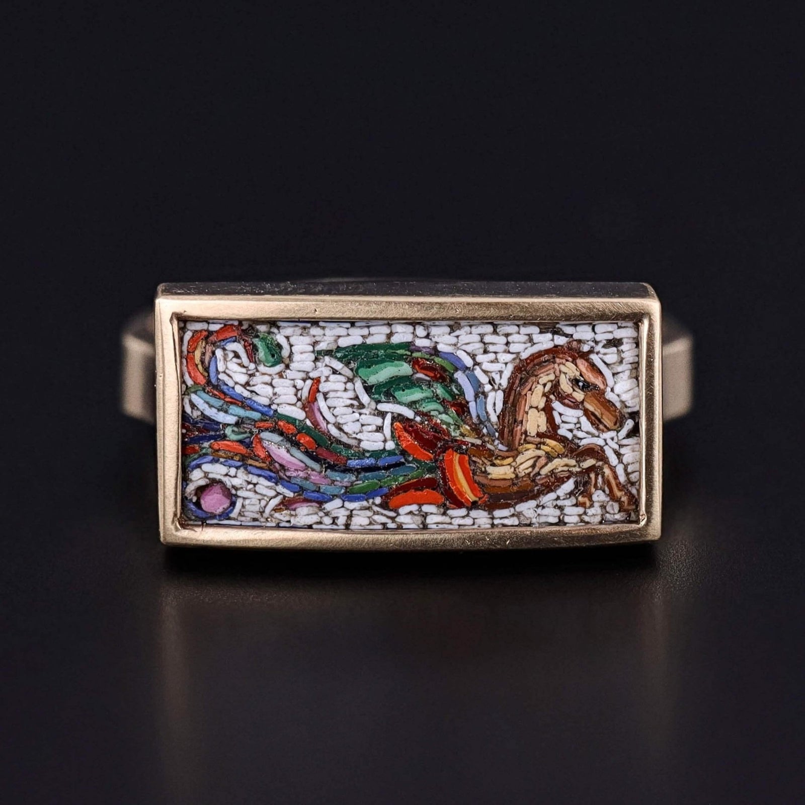 Antique Micromosaic Pegasus Ring of 14k Gold - Trademark Antiques