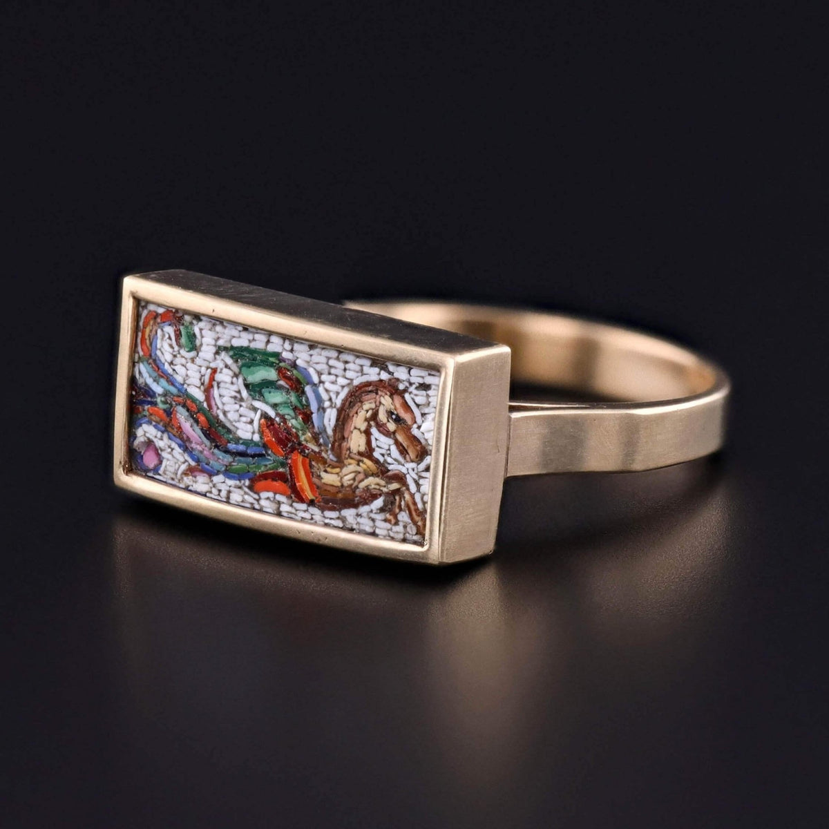 Antique Micromosaic Pegasus Ring of 14k Gold - Trademark Antiques