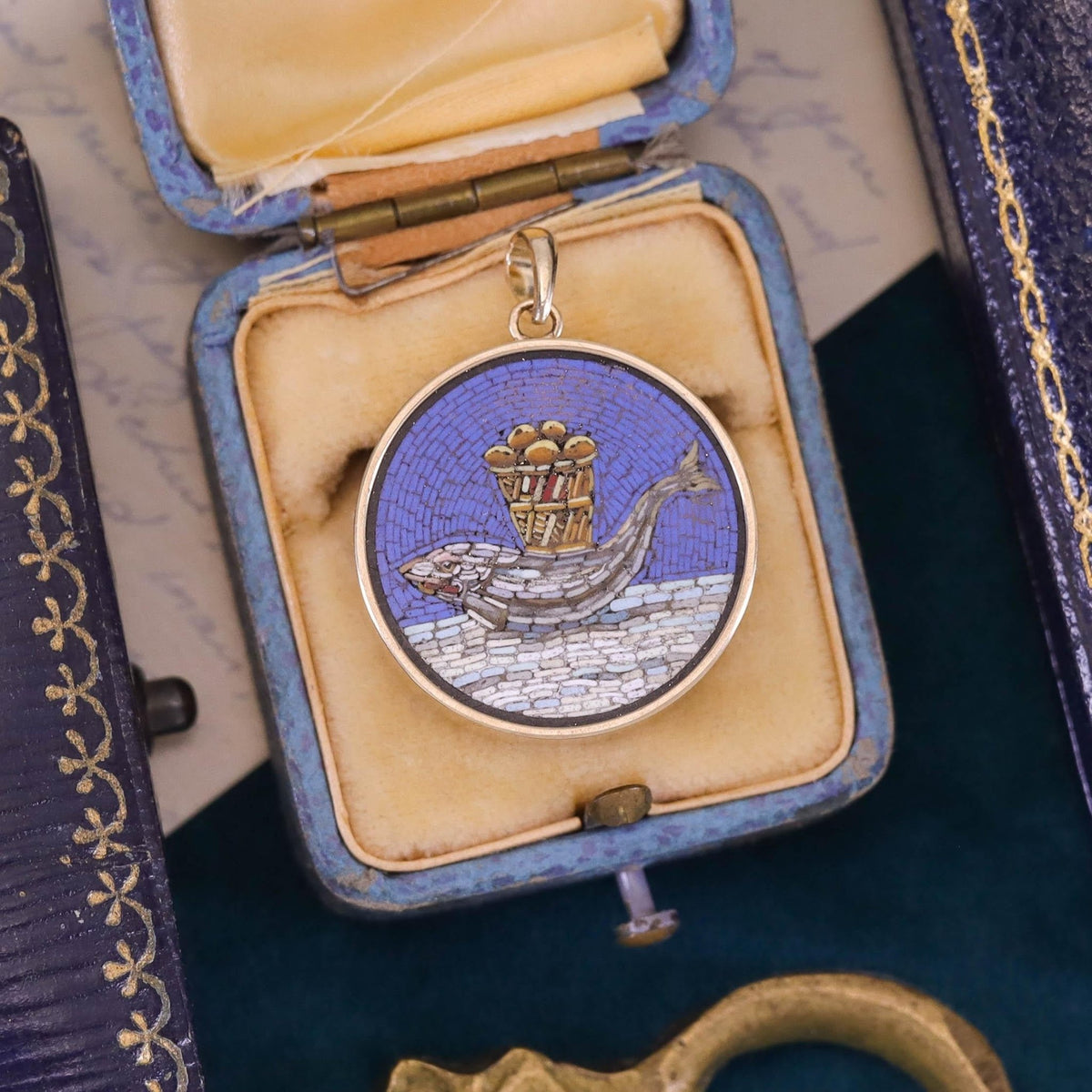 Antique Micromosaic Pendant of 14k Gold - Trademark Antiques