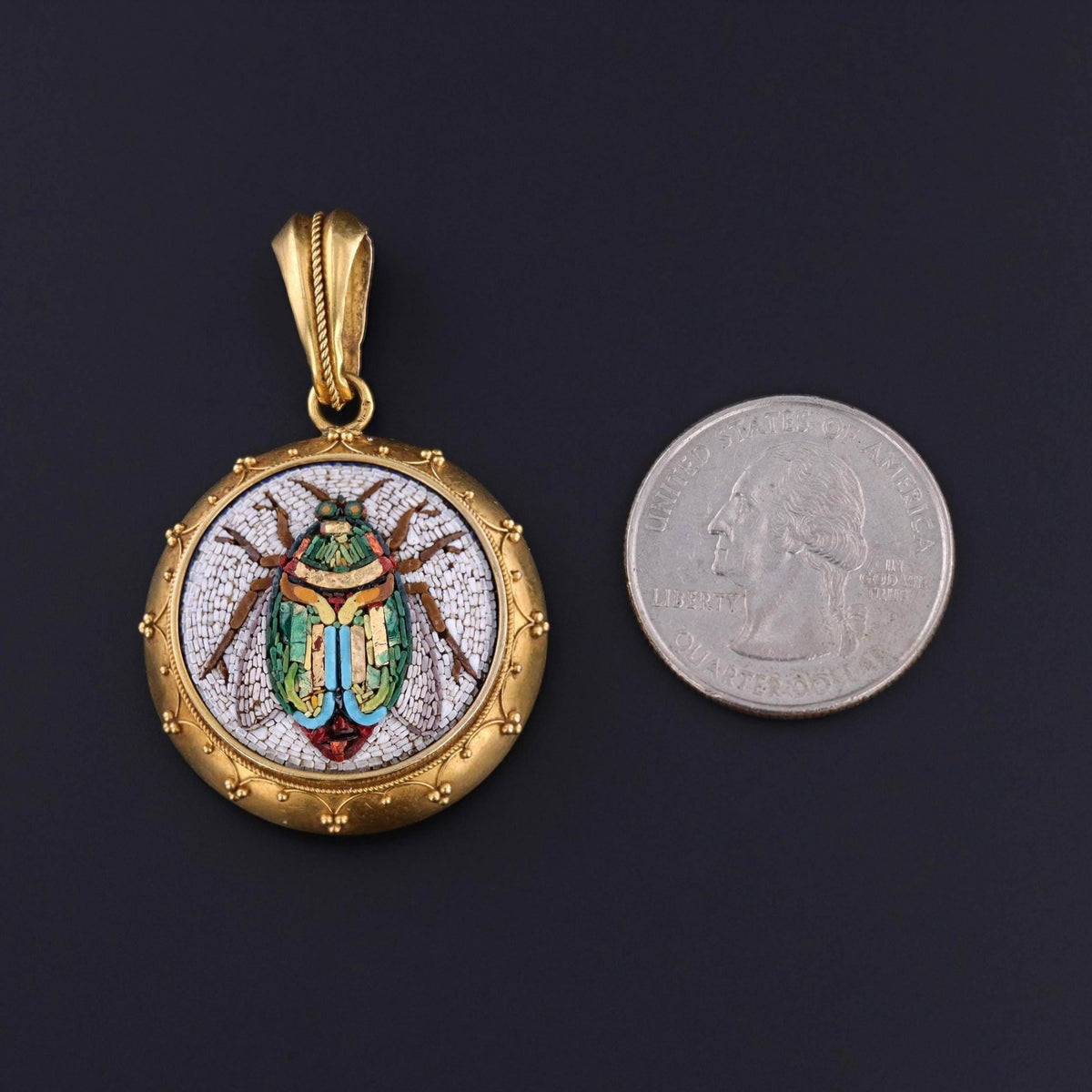 Antique Micromosaic Scarab Locket of 14k Gold - Trademark Antiques