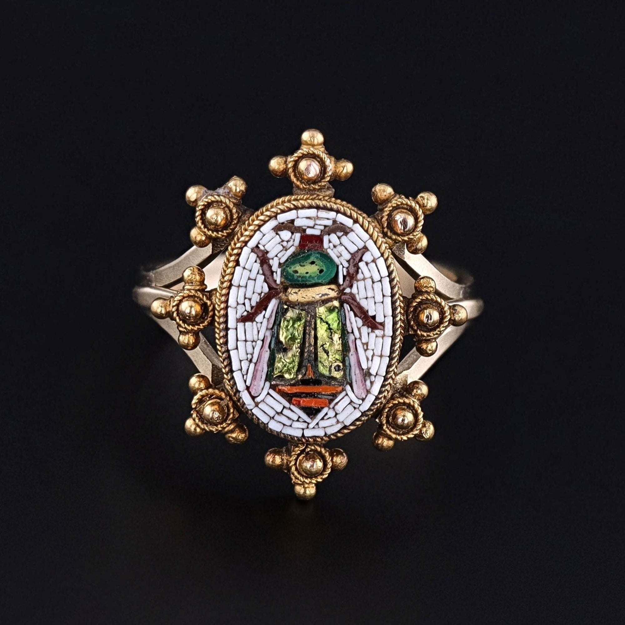 Antique Micromosaic Scarab Ring of 14k Gold - Trademark Antiques