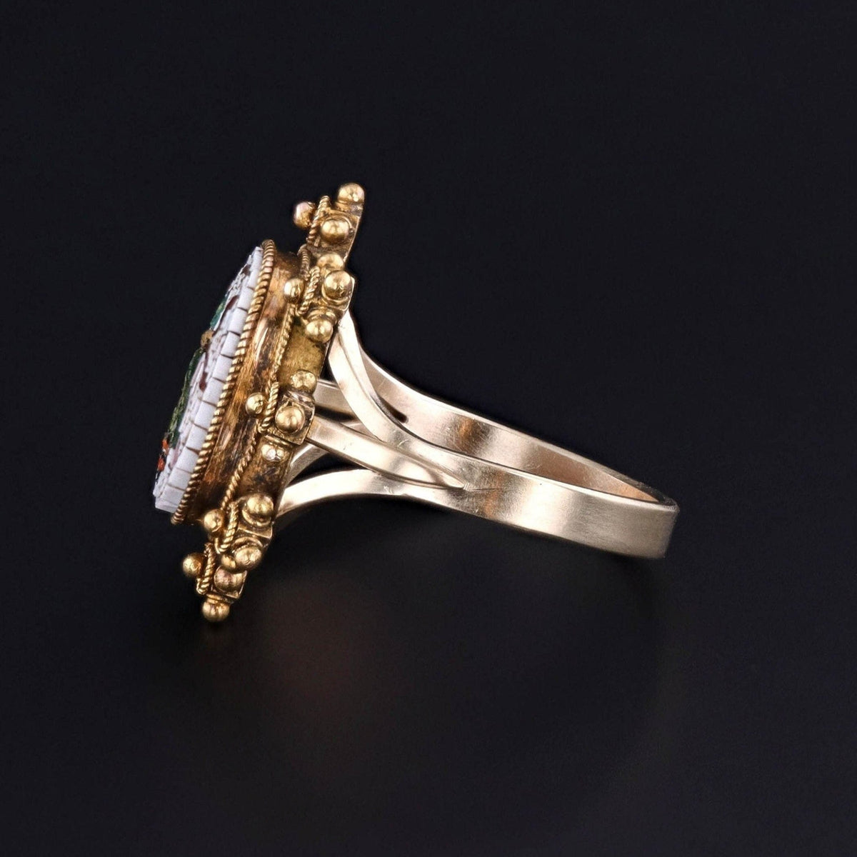 Antique Micromosaic Scarab Ring of 14k Gold - Trademark Antiques