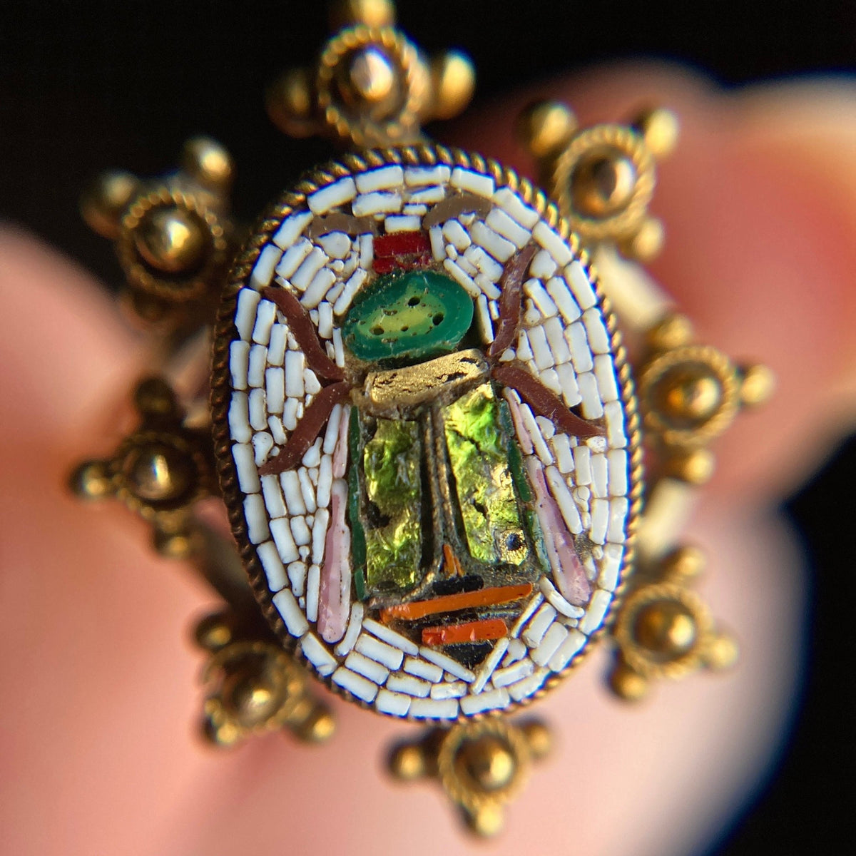 Antique Micromosaic Scarab Ring of 14k Gold - Trademark Antiques