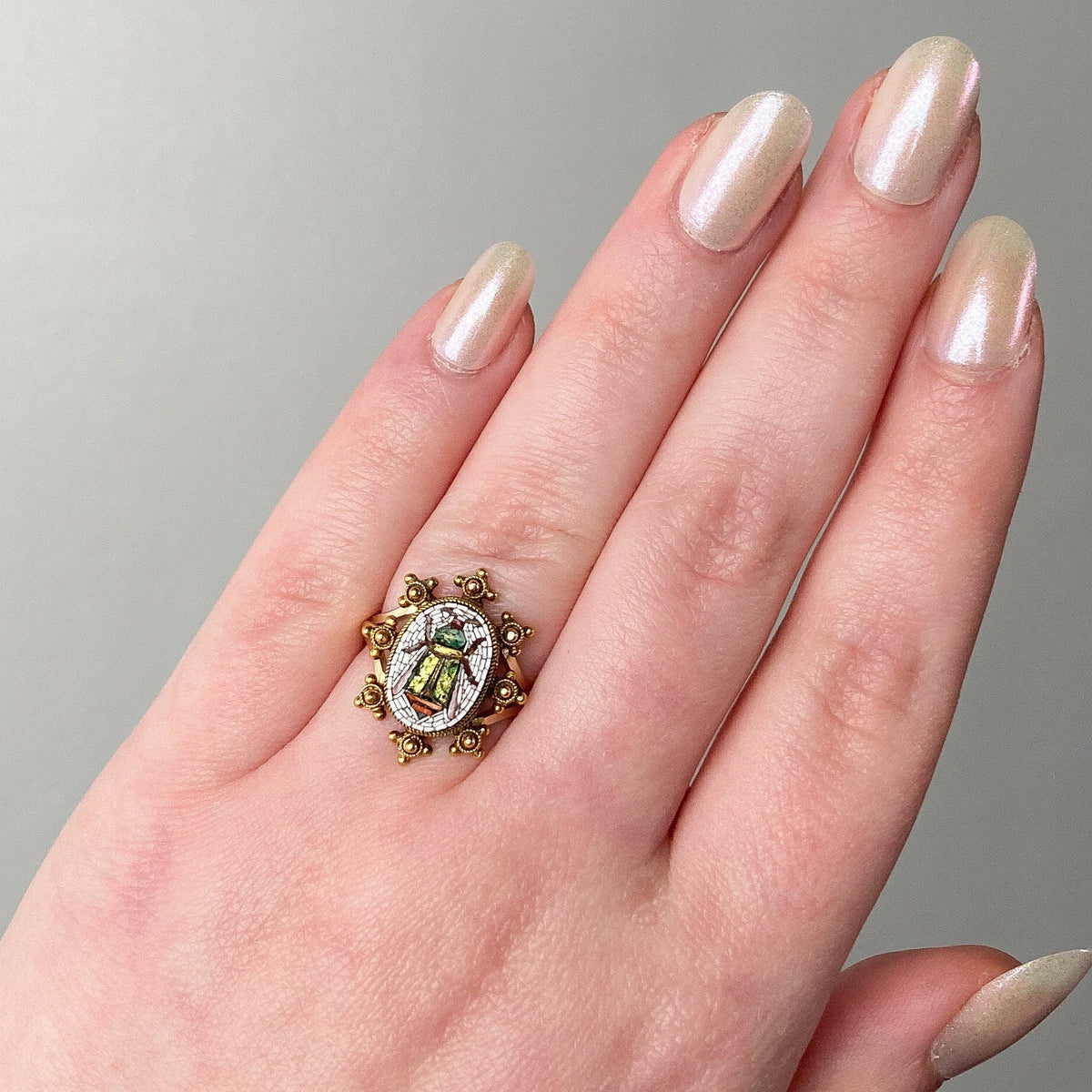 Antique Micromosaic Scarab Ring of 14k Gold - Trademark Antiques