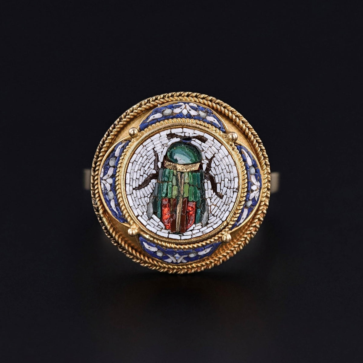 Antique Micromosaic Scarab Ring of 18k Gold - Trademark Antiques