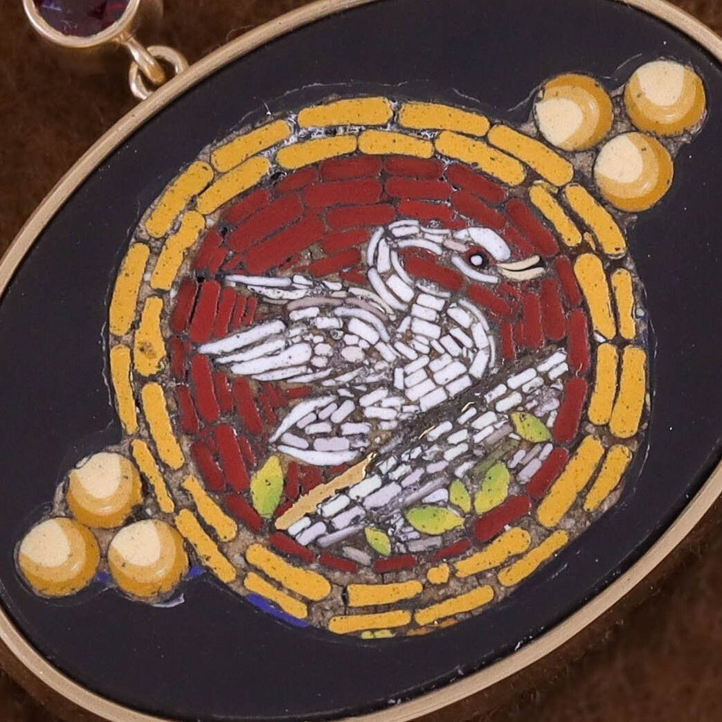 Antique Micromosaic Swan Necklace of 14k Gold - Trademark Antiques