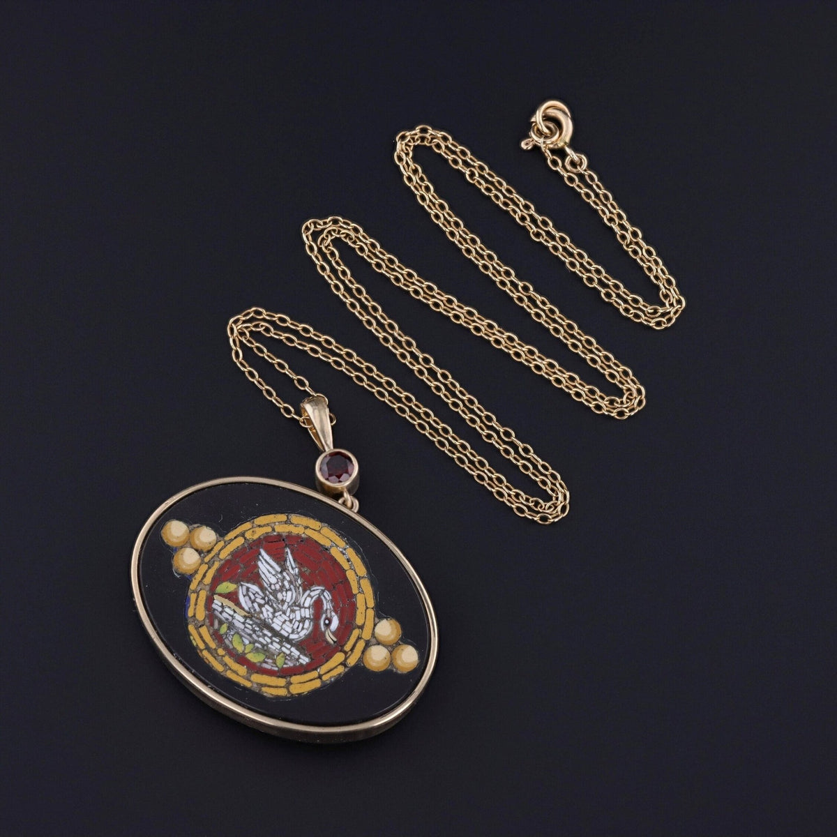 Antique Micromosaic Swan Necklace of 14k Gold - Trademark Antiques