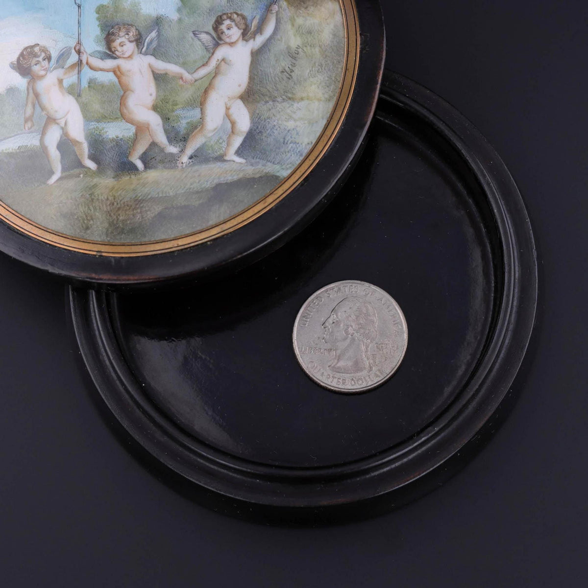 Antique Miniature Cherub Painting on Snuff Box - Trademark Antiques