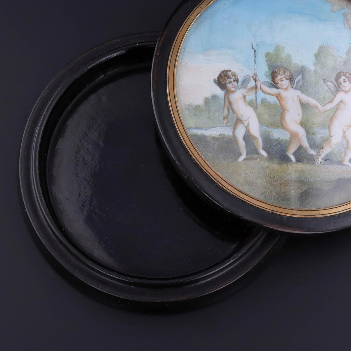 Antique Miniature Cherub Painting on Snuff Box - Trademark Antiques