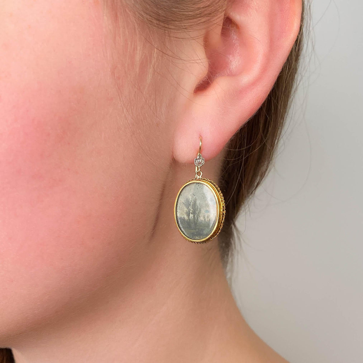 Antique Miniature Landscape Earrings of 14k Gold - Trademark Antiques