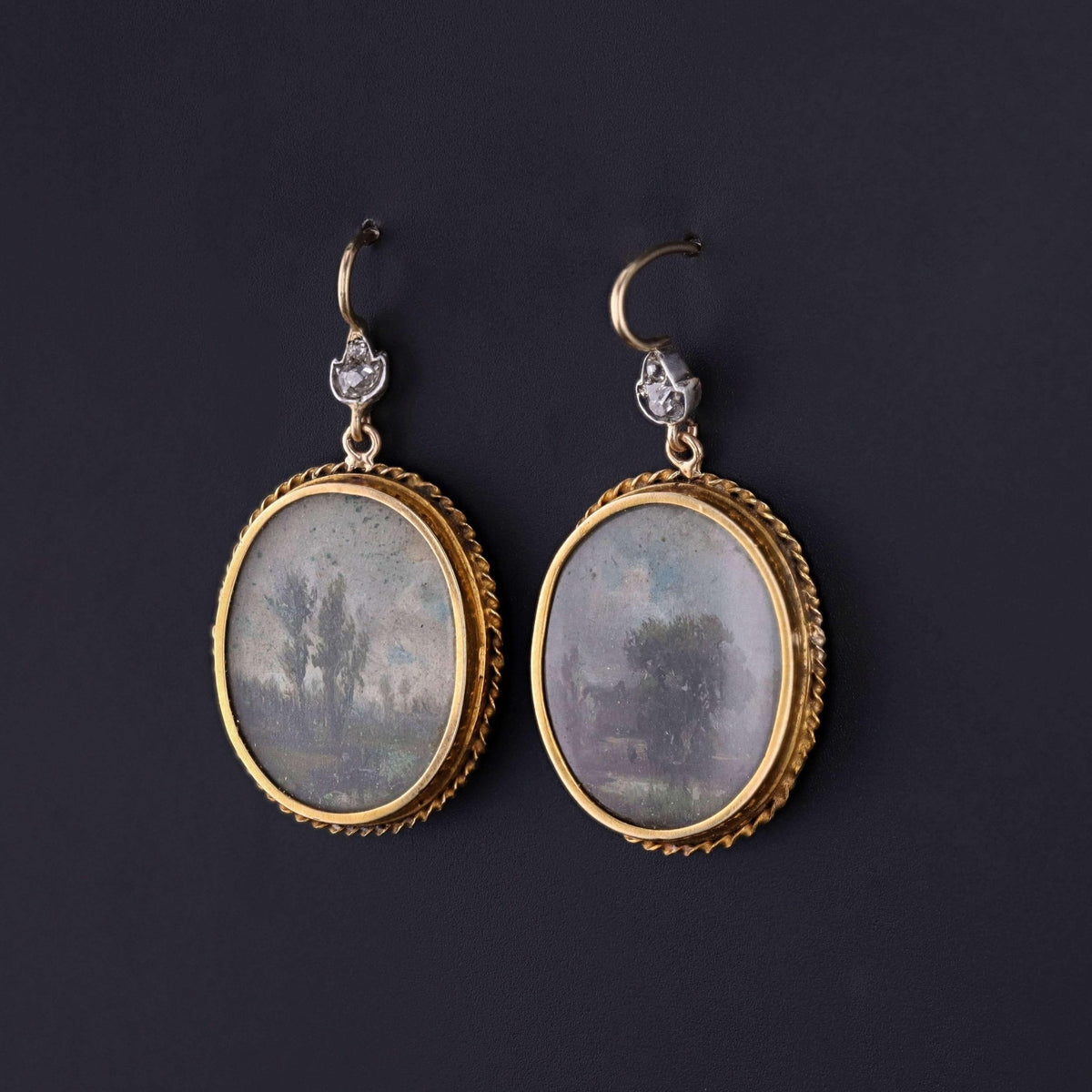 Antique Miniature Landscape Earrings of 14k Gold - Trademark Antiques