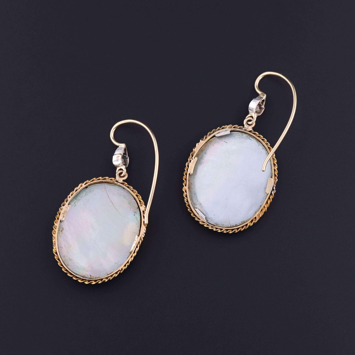 Antique Miniature Landscape Earrings of 14k Gold - Trademark Antiques