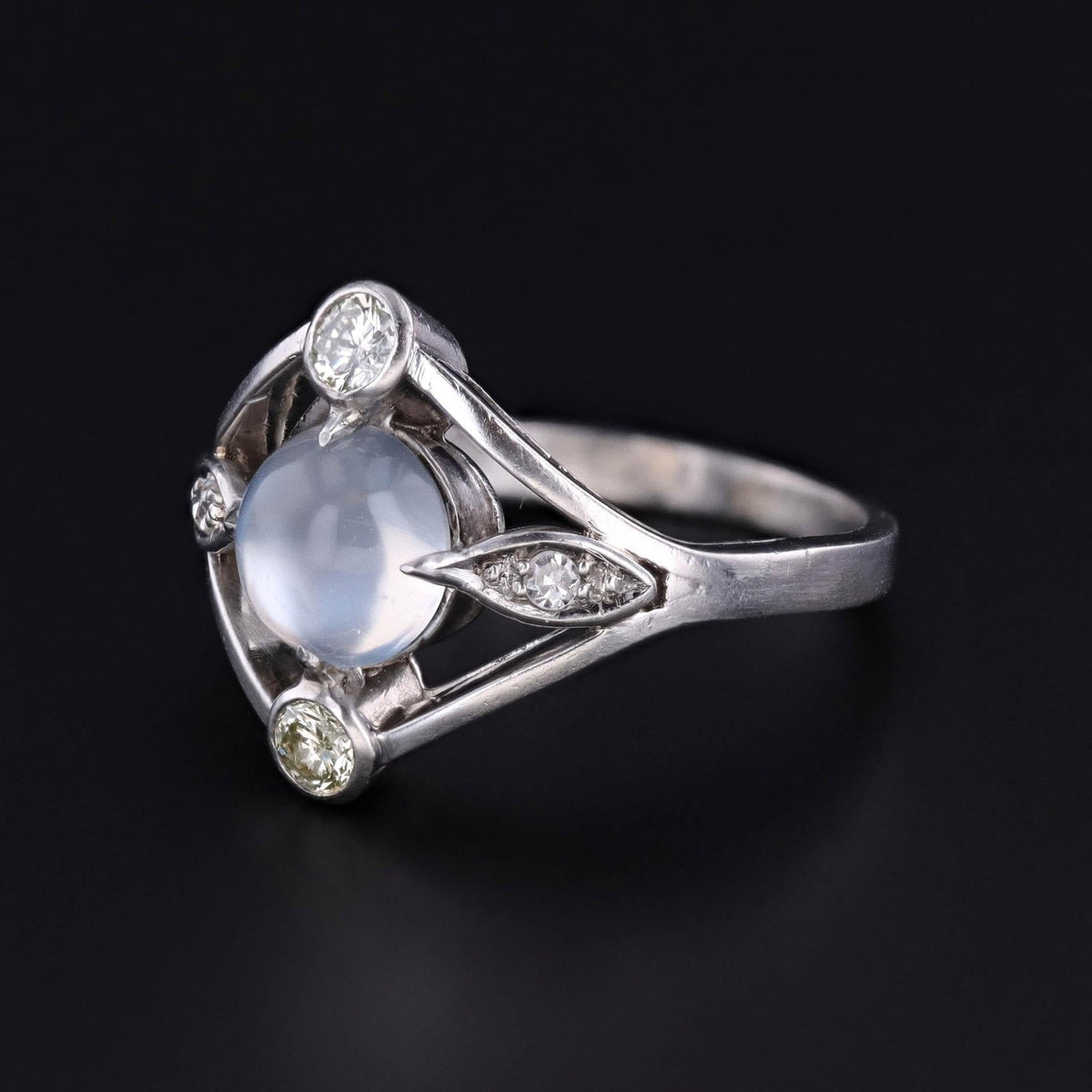Antique Moonstone and Diamond Ring of Platinum - Trademark Antiques