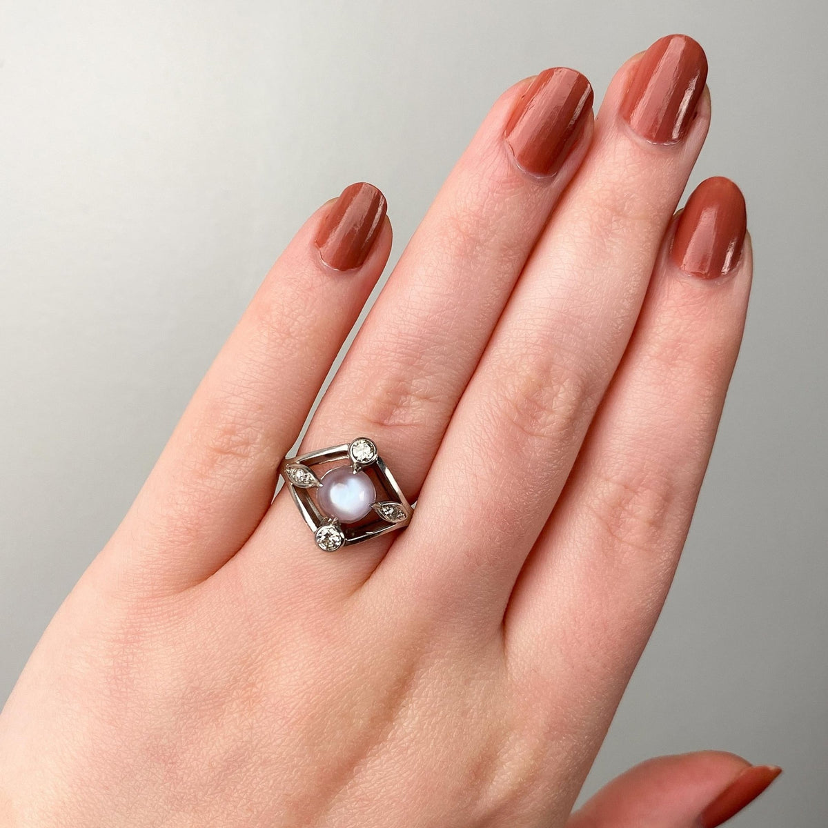 Antique Moonstone and Diamond Ring of Platinum - Trademark Antiques
