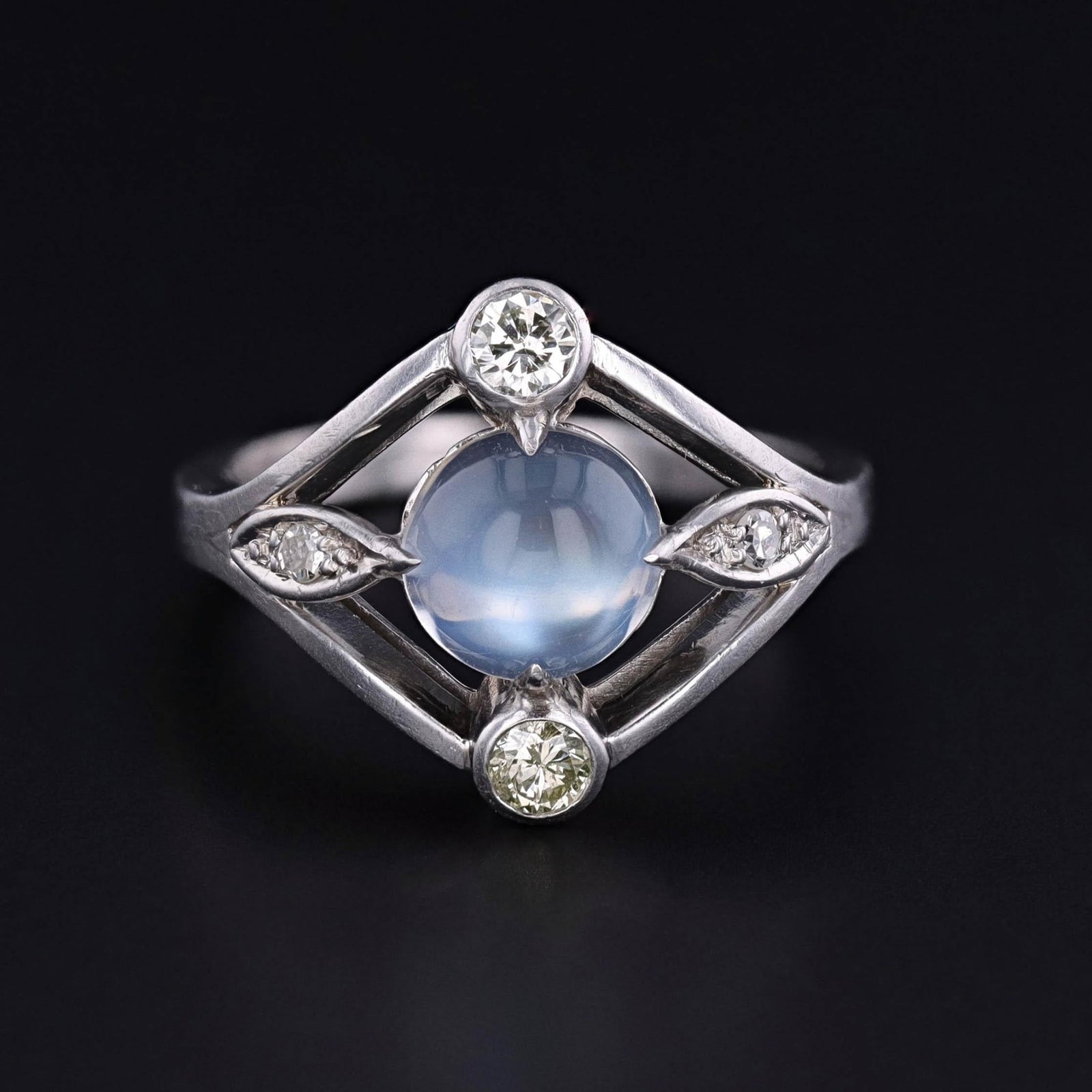 Antique Moonstone and Diamond Ring of Platinum - Trademark Antiques