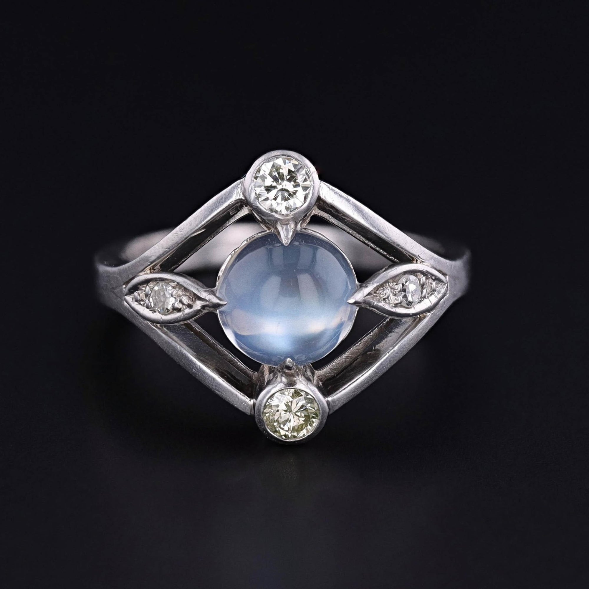 Antique Moonstone and Diamond Ring of Platinum - Trademark Antiques