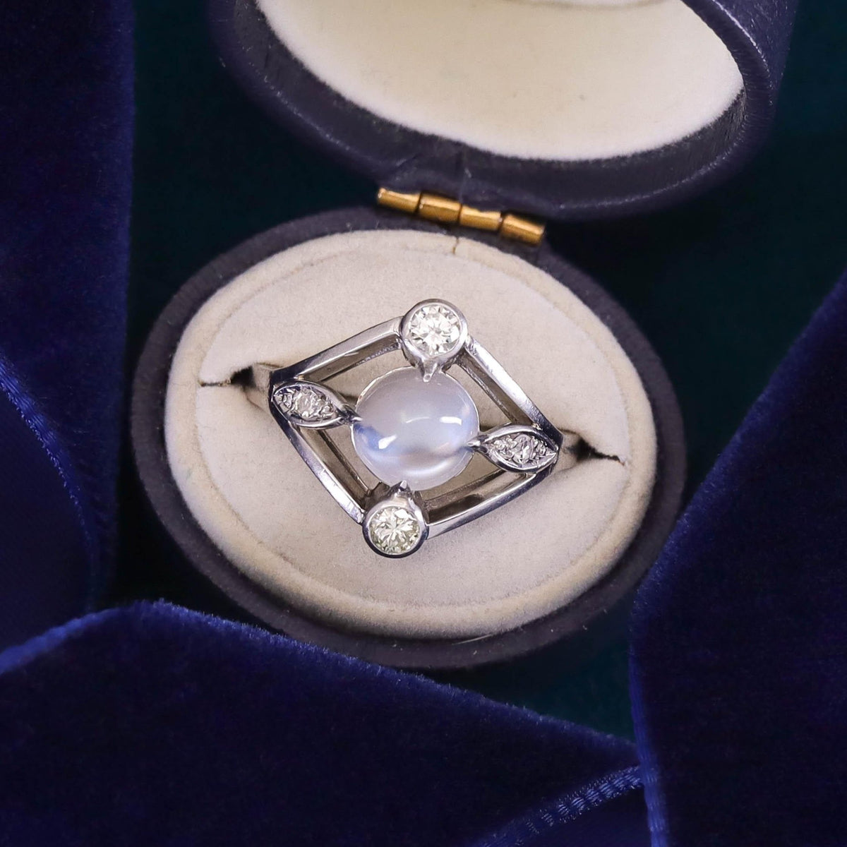 Antique Moonstone and Diamond Ring of Platinum - Trademark Antiques