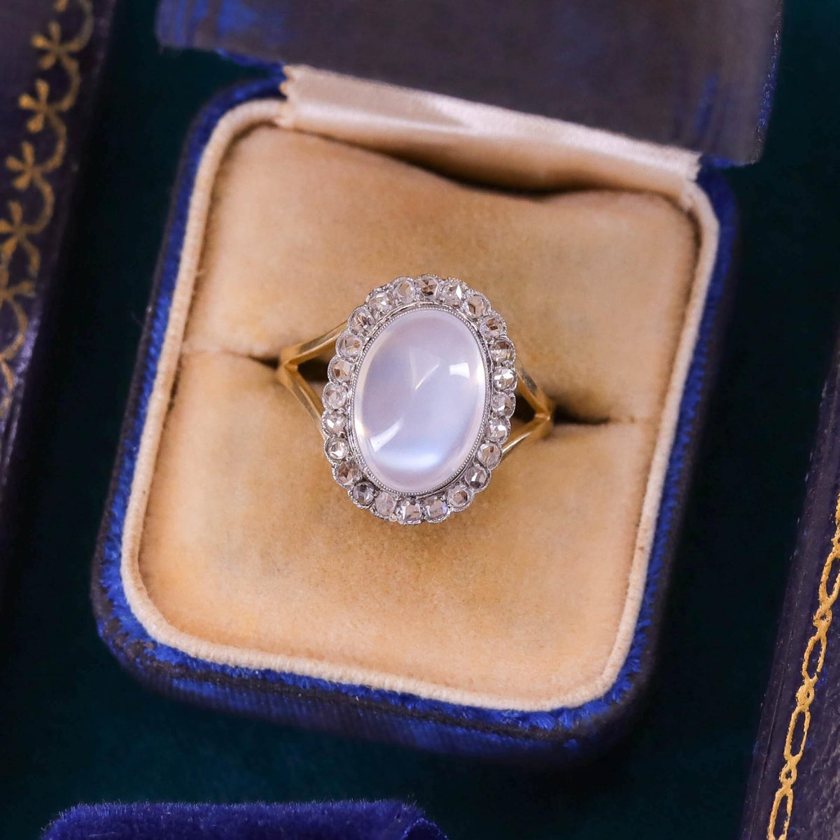 Antique Moonstone and Diamond Ring of Platinum Topped 18k Gold - Trademark Antiques