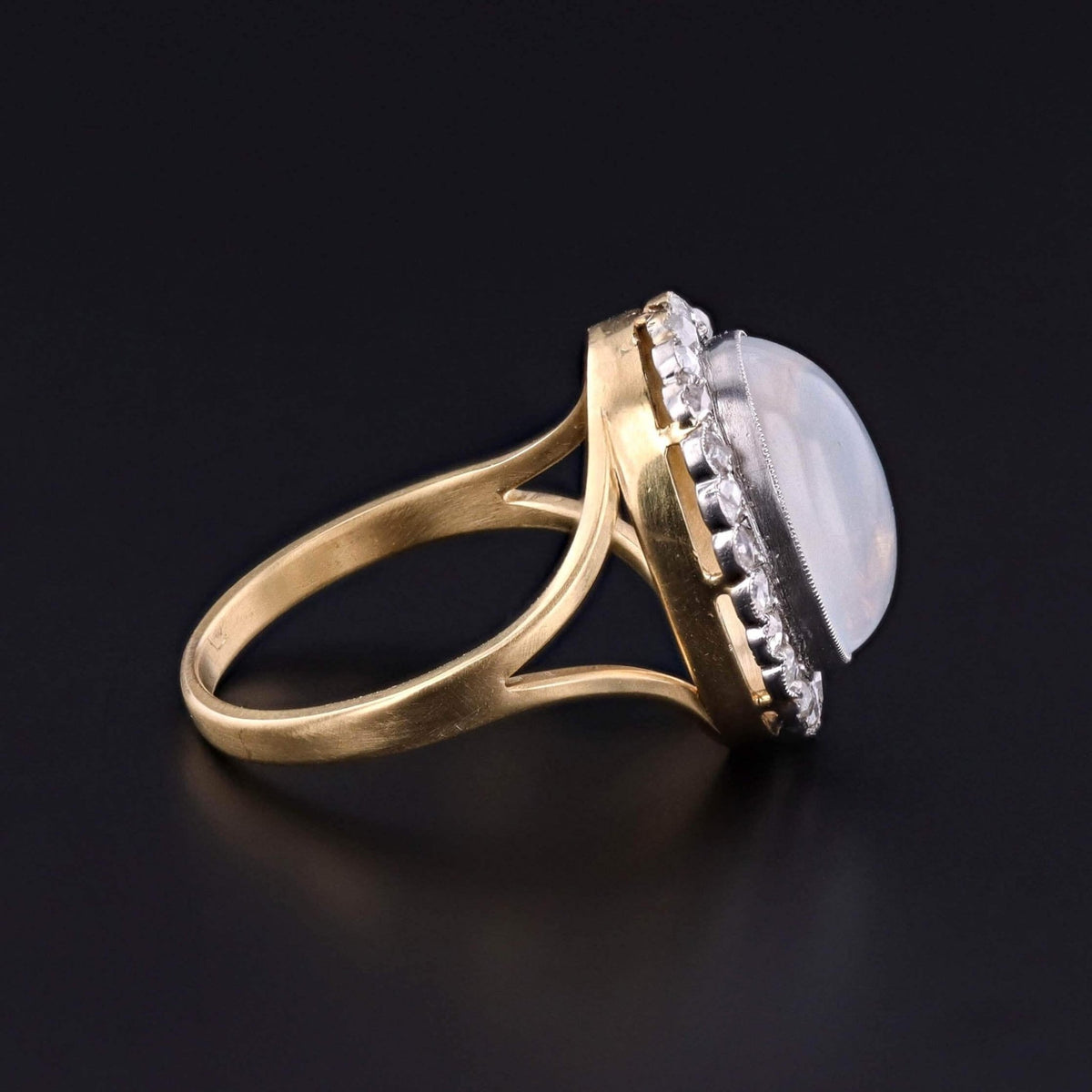 Antique Moonstone and Diamond Ring of Platinum Topped 18k Gold - Trademark Antiques