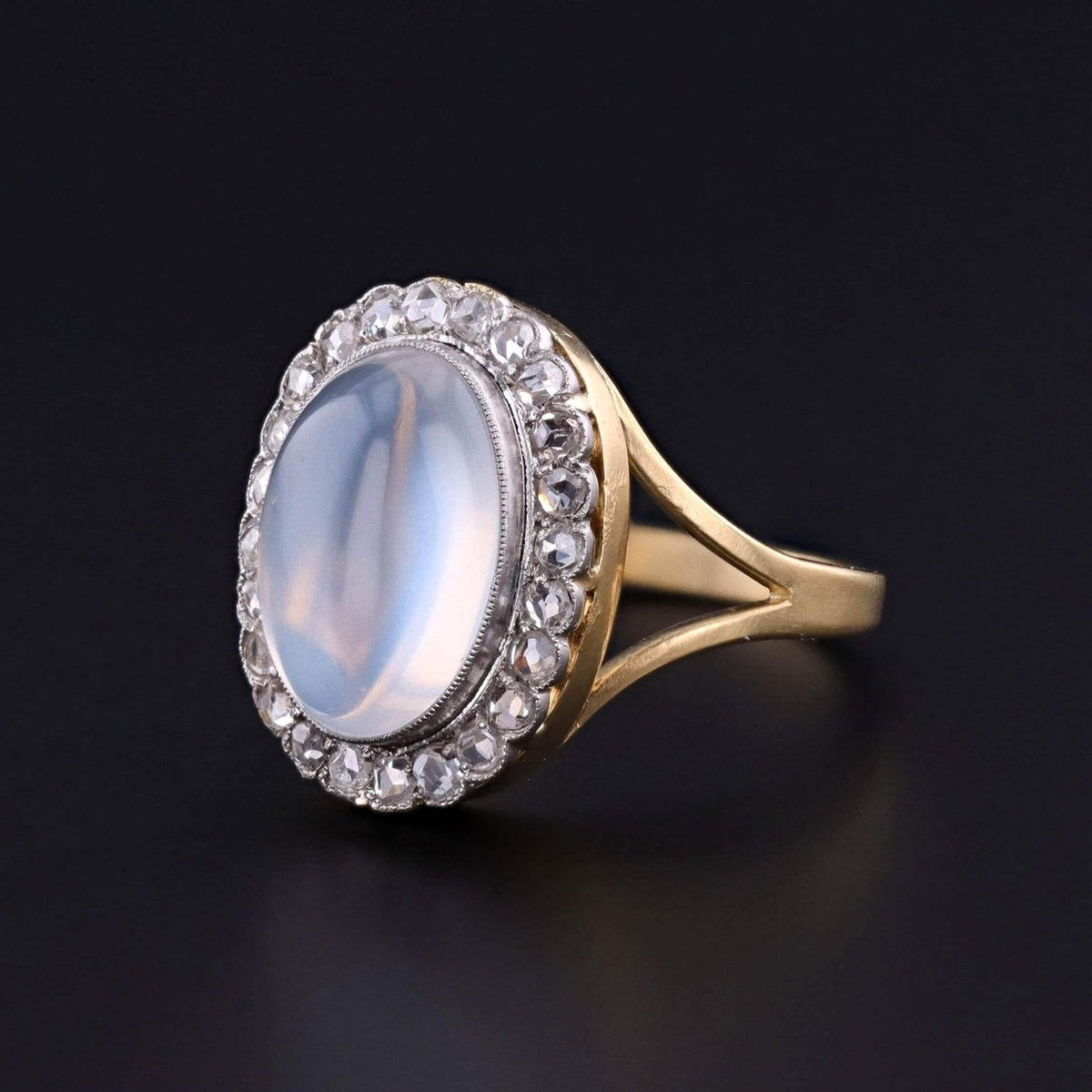 Antique Moonstone and Diamond Ring of Platinum Topped 18k Gold - Trademark Antiques