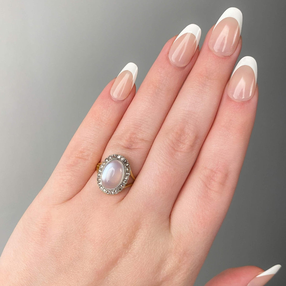 Antique Moonstone and Diamond Ring of Platinum Topped 18k Gold - Trademark Antiques
