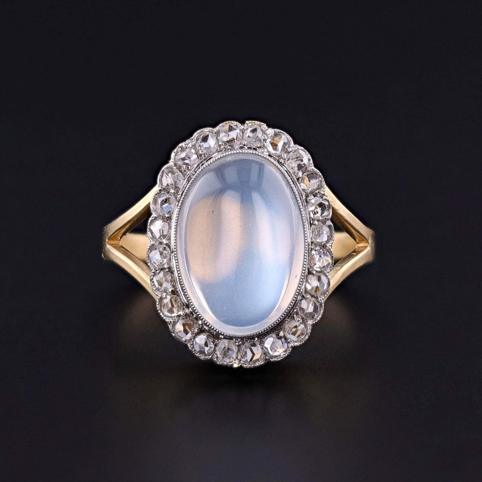 Antique Moonstone and Diamond Ring of Platinum Topped 18k Gold - Trademark Antiques