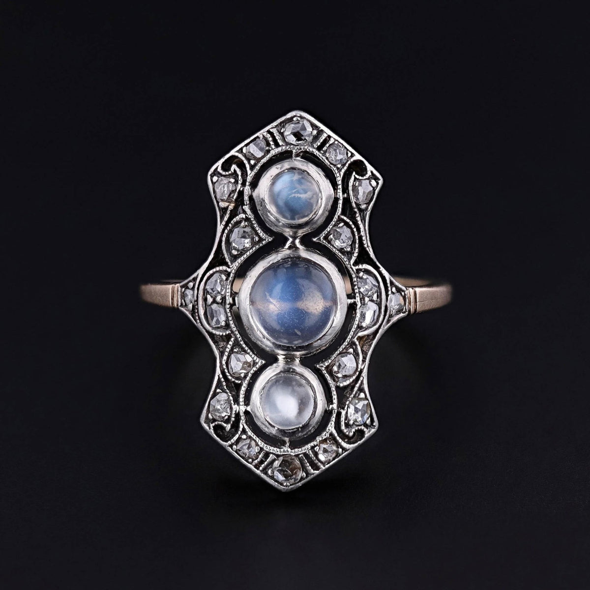 Antique Moonstone and Diamond Ring of Silver Topped 14k Gold - Trademark Antiques