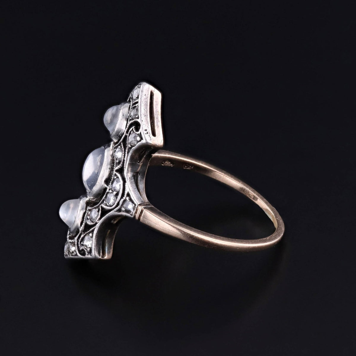 Antique Moonstone and Diamond Ring of Silver Topped 14k Gold - Trademark Antiques