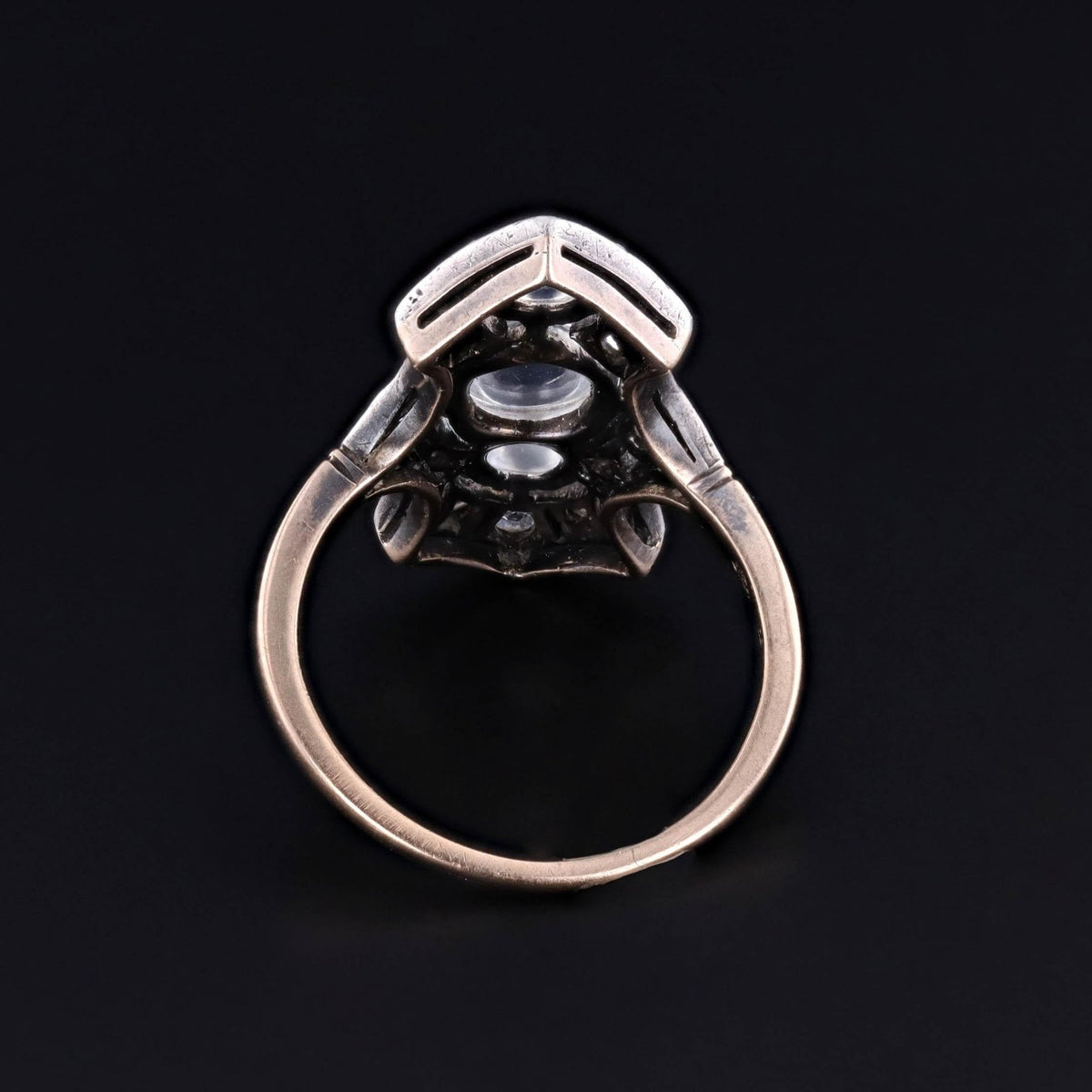 Antique Moonstone and Diamond Ring of Silver Topped 14k Gold - Trademark Antiques