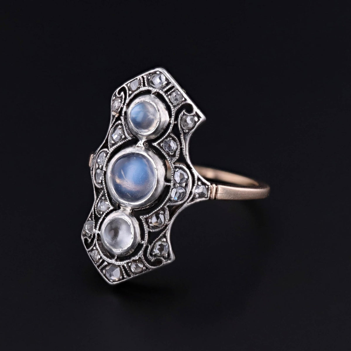 Antique Moonstone and Diamond Ring of Silver Topped 14k Gold - Trademark Antiques